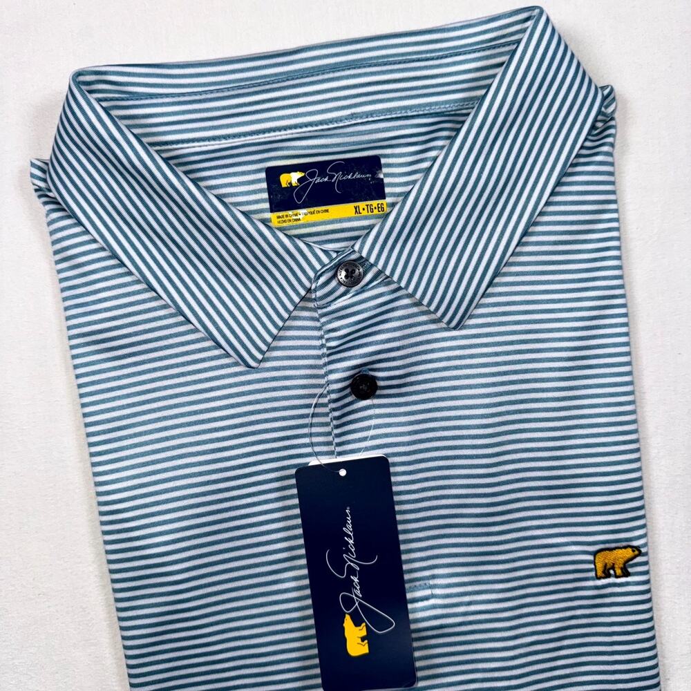 Jack Nicklaus Polo Mens XL Delphinium Blue Striped Short Sleeve Golf Shirt NWT